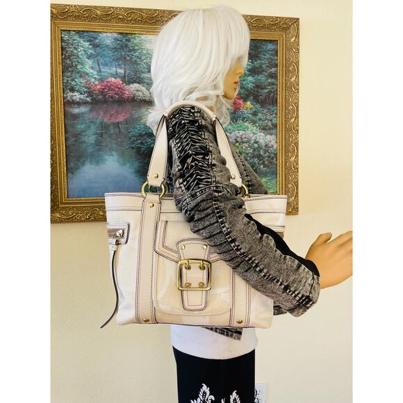 COACH LEGACY Ivory Signature Leather trim cream tote #7551 and wallet - Picture 3 of 10